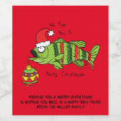 クリスマスおもしろいベース魚釣り魚かわいい漫画 ワインラベル (シングルラベル)