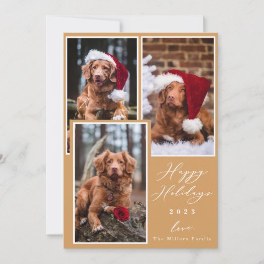 クリスマスおもしろいペットハッピーホリデー3フォトホリデー シーズンカード (正面)