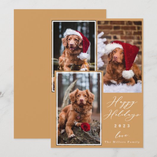 クリスマスおもしろいペットハッピーホリデー3フォトホリデー シーズンカード (正面/裏面)