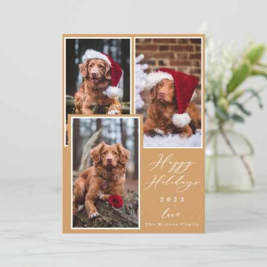 クリスマスおもしろいペットハッピーホリデー3フォトホリデー シーズンカード (スタンド正面)