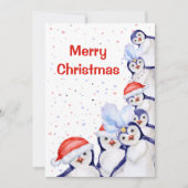 クリスマスおもしろいペンギンの水彩画 シーズンカード (正面)