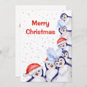クリスマスおもしろいペンギンの水彩画 シーズンカード (正面/裏面)