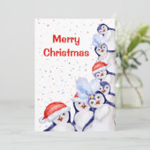 クリスマスおもしろいペンギンの水彩画 シーズンカード (スタンド正面)