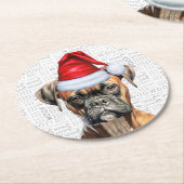 クリスマスおもしろいボクサー犬の恋人の休日 ラウンドペーパーコースター (アングル)