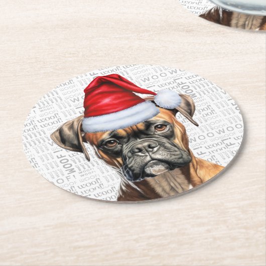 クリスマスおもしろいボクサー犬の恋人の休日 ラウンドペーパーコースター (アングル)
