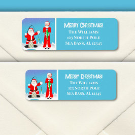 クリスマスおもしろいミセスクロースビートサンタ魚釣り ラベル
