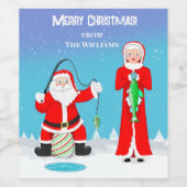 クリスマスおもしろいミセスクロースビートサンタ魚釣り ワインラベル (シングルラベル)