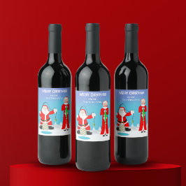 クリスマスおもしろいミセスクロースビートサンタ魚釣り ワインラベル