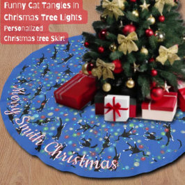 クリスマスおもしろいライトで絡まった猫たちカスタム ブラッシュドポリエステルツリースカート