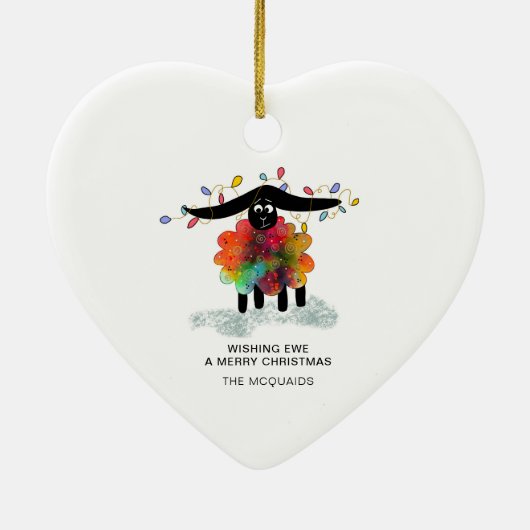 クリスマスおもしろいライト付き休日の羊 セラミックオーナメント (裏面)