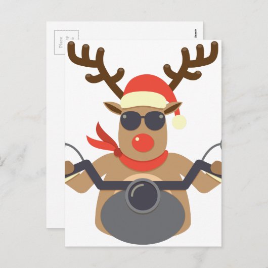 クリスマスおもしろいルドルフバイクもしくは自転車に乗る人バイク シーズンポストカード (正面/裏面)