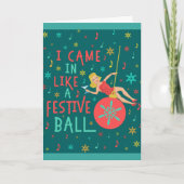 クリスマスおもしろいレトロのフェスティバルの女性 シーズンカード (正面)