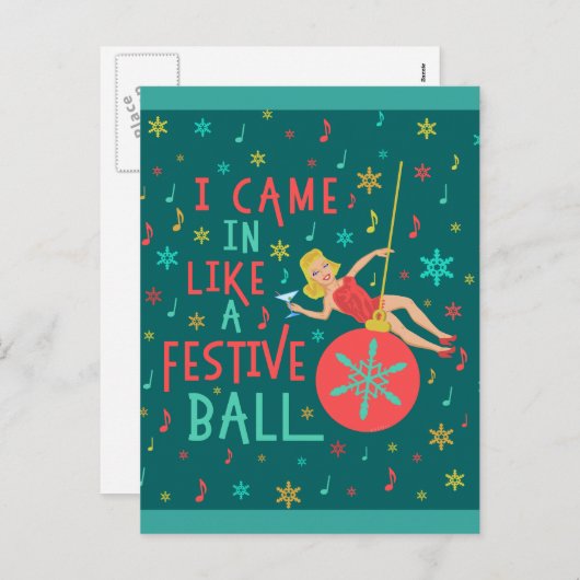 クリスマスおもしろいレトロのフェスティバルの女性 シーズンポストカード (正面/裏面)