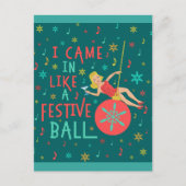 クリスマスおもしろいレトロのフェスティバルの女性 シーズンポストカード (正面)