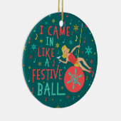 クリスマスおもしろいレトロのフェスティバルの女性 セラミックオーナメント (右)