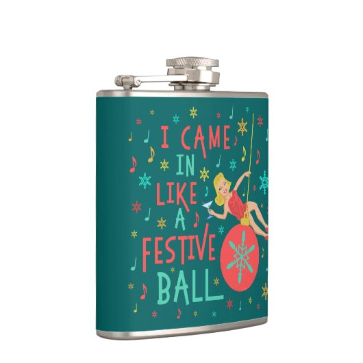 クリスマスおもしろいレトロのフェスティバルの女性 フラスク (右)