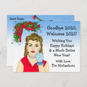 クリスマスおもしろいレトロの女性が鳥を振り回す ポストカード (正面/裏面)