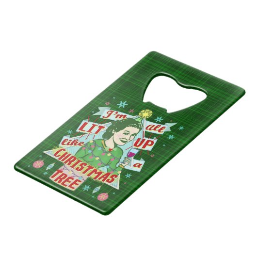 クリスマスおもしろいレトロ飲みユーモア女性がライトアップ クレジットカード栓抜き (裏面アングル)