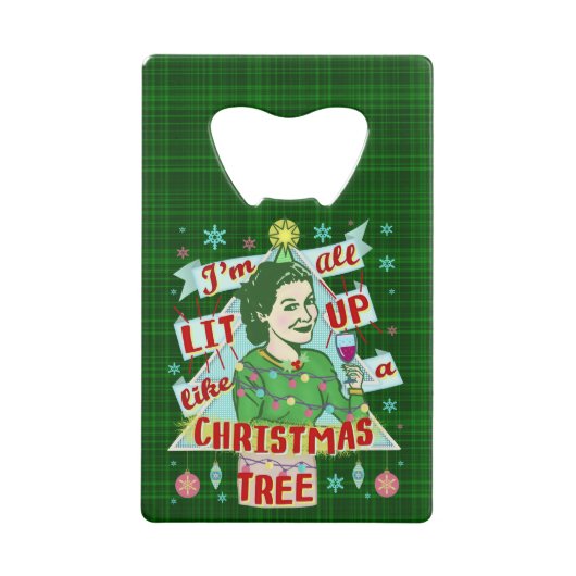 クリスマスおもしろいレトロ飲みユーモア女性がライトアップ クレジットカード栓抜き (裏面)
