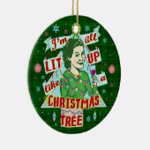 クリスマスおもしろいレトロ飲みユーモア女性がライトアップ セラミックオーナメント (右)