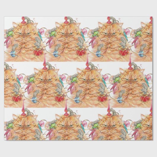 クリスマスおもしろい不機嫌な猫マウス動物ユーモアアート ラッピングペーパー (フラット)