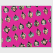 クリスマスおもしろい家族フォト顔オーナメントピンク ラッピングペーパー (フラット)