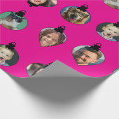 クリスマスおもしろい家族フォト顔オーナメントピンク ラッピングペーパー (角)