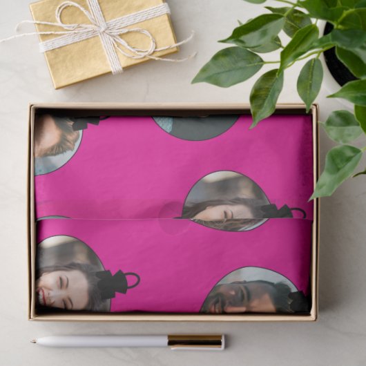 クリスマスおもしろい家族フォト顔オーナメントピンク 薄葉紙 (ギフト)