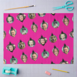 クリスマスおもしろい家族フォト顔オーナメントピンク 薄葉紙