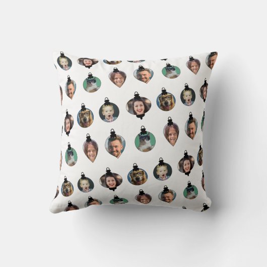 クリスマスおもしろい家族フォト顔オーナメント白 クッション (裏面)