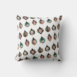 クリスマスおもしろい家族フォト顔オーナメント白 クッション