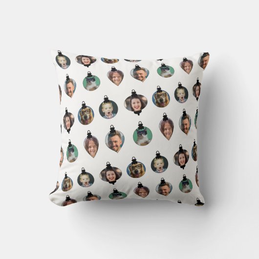 クリスマスおもしろい家族フォト顔オーナメント白 クッション (正面)