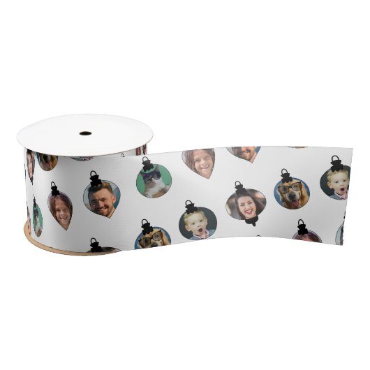 クリスマスおもしろい家族フォト顔オーナメント白 サテンリボン (リール)