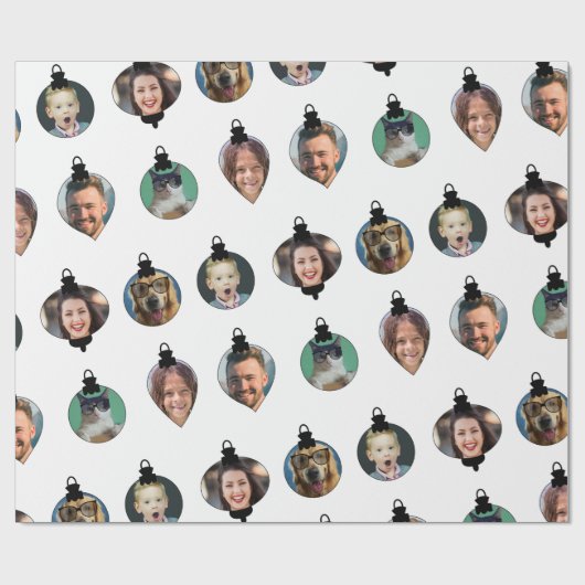 クリスマスおもしろい家族フォト顔オーナメント白 ラッピングペーパー (フラット)