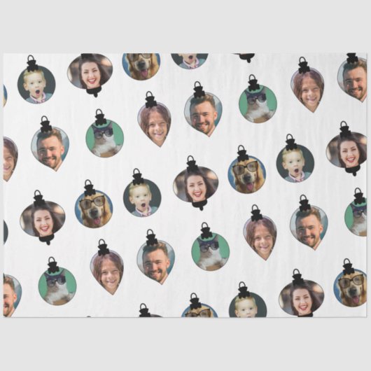 クリスマスおもしろい家族フォト顔オーナメント白 薄葉紙 (正面)
