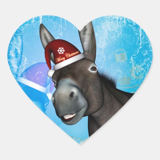 クリスマスおもしろい帽子を付けたクリスマスロバ ハートシール (正面)