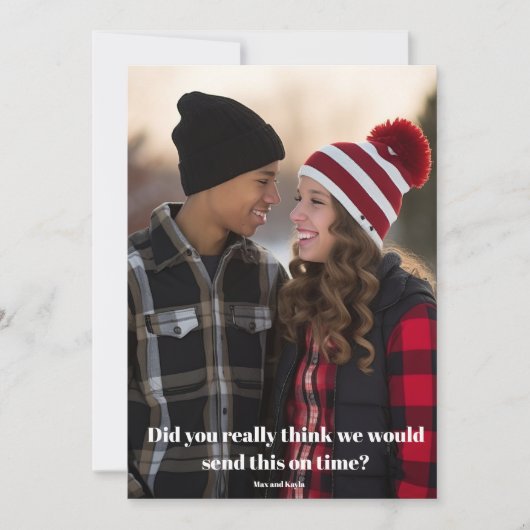 クリスマスおもしろい後期の家族の写真が遅れている シーズンカード (正面)