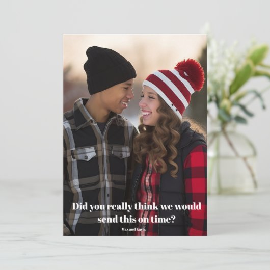 クリスマスおもしろい後期の家族の写真が遅れている シーズンカード (スタンド正面)