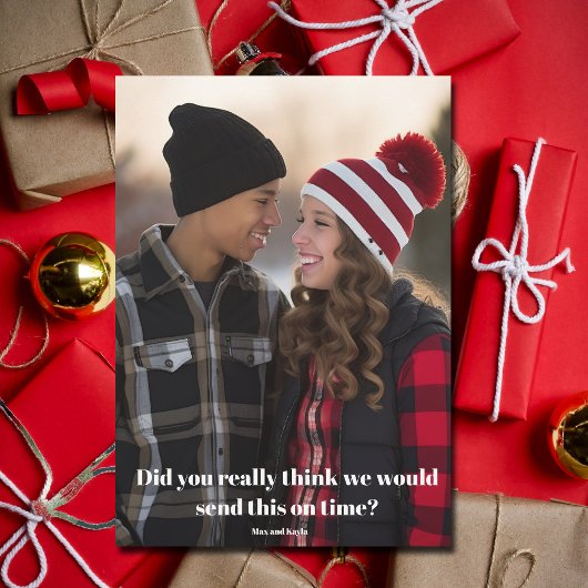 クリスマスおもしろい後期の家族の写真が遅れている シーズンカード