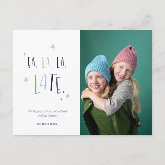 クリスマスおもしろい後期の家族写真 シーズンポストカード (正面)