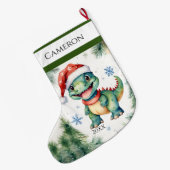 クリスマスおもしろい恐竜 ラージクリスマスストッキング (裏面 (吊り時))