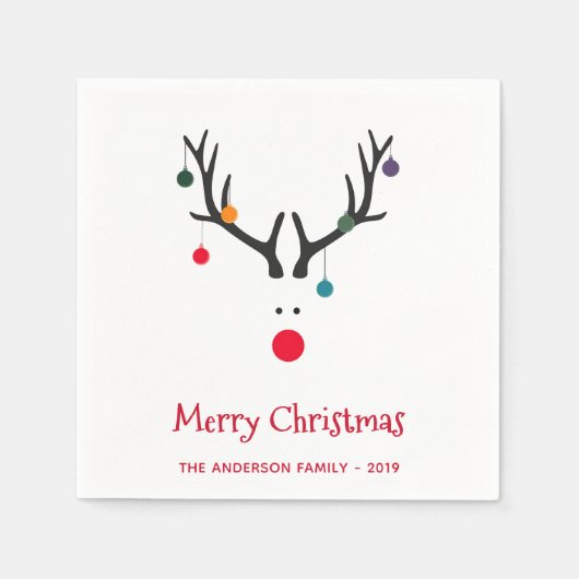クリスマスおもしろい抽象芸術トナカイの白い赤い名前 スタンダードカクテルナプキン (正面)