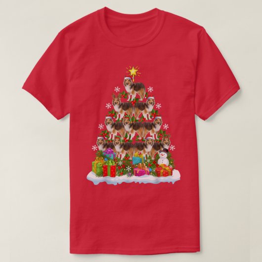 クリスマスおもしろい照明サンタシェットランドシェプドッグキリスト Tシャツ (デザイン正面)