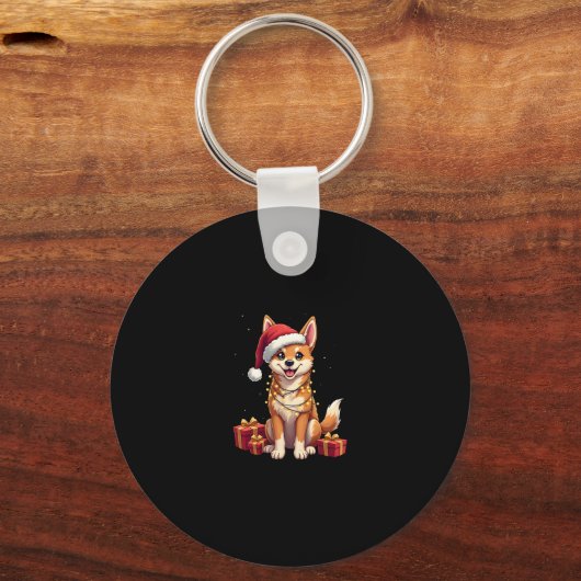クリスマスおもしろい照明サンタハットタマスカンドッグクリスチム キーホルダー (正面)