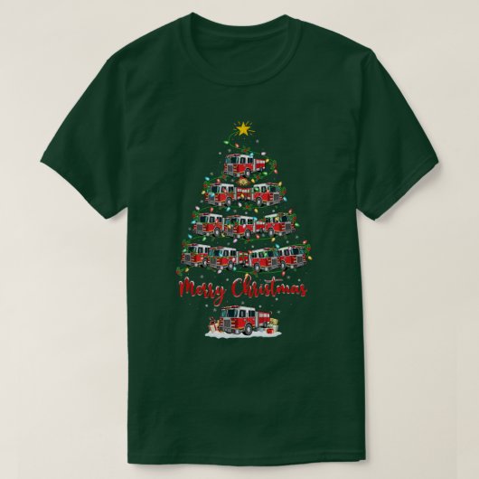 クリスマスおもしろい照明サンタハットファイアエンジンクリスマ Tシャツ (デザイン正面)