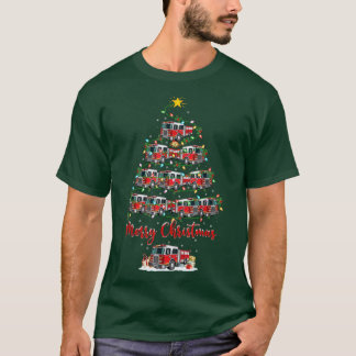 クリスマスおもしろい照明サンタハットファイアエンジンクリスマ Tシャツ