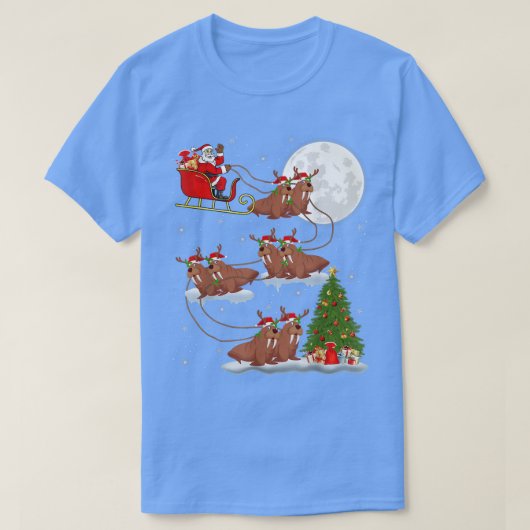 クリスマスおもしろい照明ツリーサンタライディングウォラスクリス Tシャツ (デザイン正面)