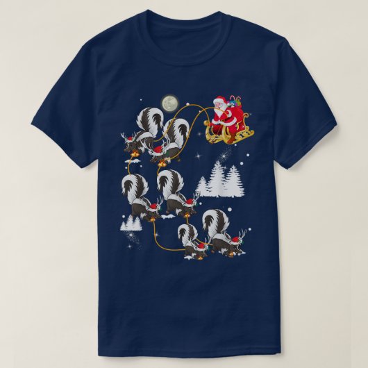 クリスマスおもしろい照明ツリーサンタライディングスカンクキリスト Tシャツ (デザイン正面)