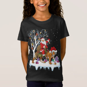 クリスマスおもしろい照明ツリーサンタライディングタイガーキリスト Tシャツ