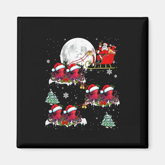 クリスマスおもしろい照明ツリーサンタライディングタコChri マグネット (正面)